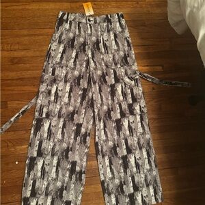 Abstract Black and White Wide-Leg Pants